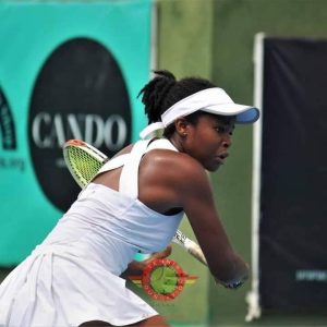 Home 8 Zimbabwe tennis sensation Sasha Chimedza in action.