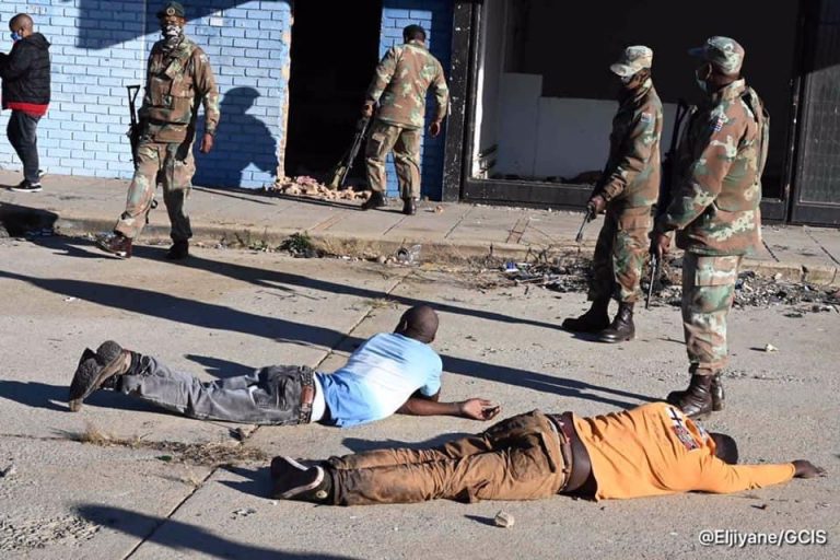 South Africa army in action after being deployed by President Ramaphosa to stop protests (Image: @Eljiyane/GCIS)