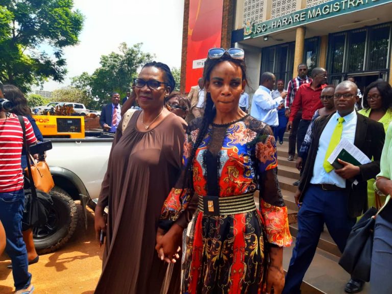 Marry Mubaiwa with her mother outside the court in Harare, Zimbabwe.