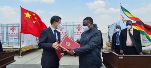 Minister of Health and Child Care Dr. Constantino Chiwenga together with China ambassador Guo Shaochun