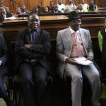 MDC Alliance leaders Nelson Chamisa, Tendai Biti and Priscilla Misihairabwi-Mushonga and then Vice President Emmerson Mnangagwa in parliament.