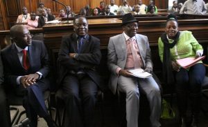 MDC Alliance leaders Nelson Chamisa, Tendai Biti and Priscilla Misihairabwi-Mushonga and then Vice President Emmerson Mnangagwa in parliament.