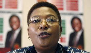 Opposition party MDC Vice President Thokozani Khupe speaks at a news conference in the capital Harare