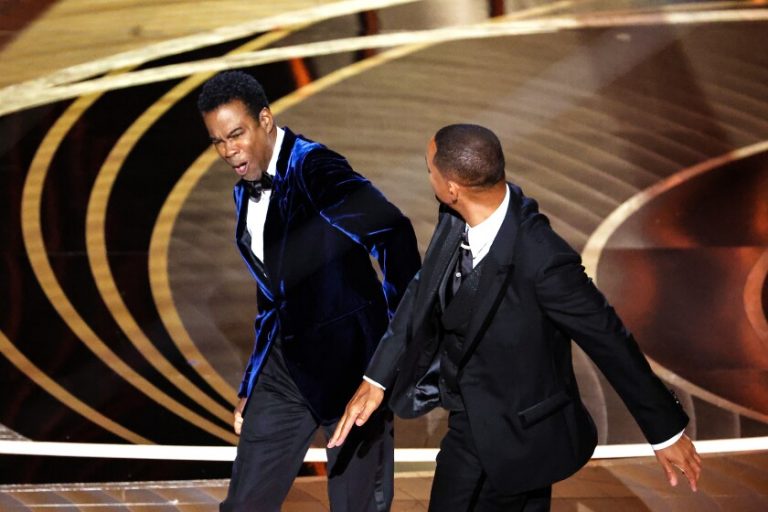American comedian Chris Rock being slapped by actor Will Smith at the 2022 Oscars Awards night.