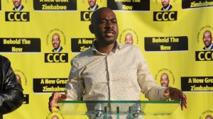 Citizens Coalition for Change (CCC) President Nelson Chamisa addressing party supporters at a rally in Mandlambuzi
