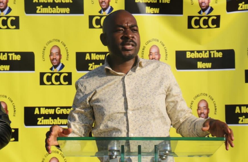 Citizens Coalition for Change (CCC) President Nelson Chamisa addressing party supporters at a rally in Mandlambuzi