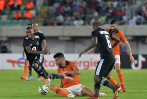 Orlando Pirates star Thembinkosi Lorch in action during the 5-4 penalty shootout loss to RS Berkane in Friday's CAF Confederation Cup final