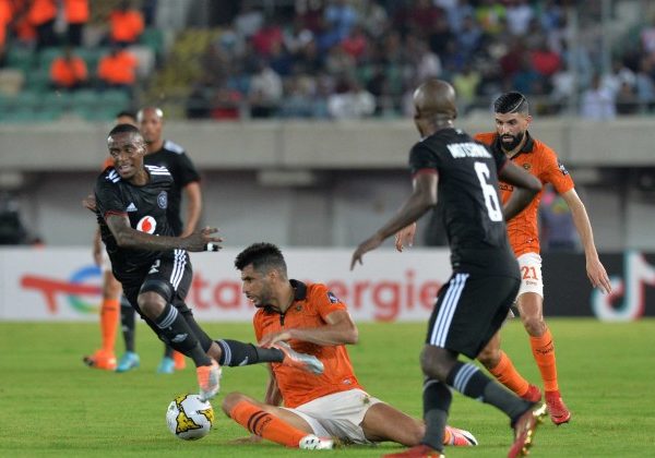 Orlando Pirates star Thembinkosi Lorch in action during the 5-4 penalty shootout loss to RS Berkane in Friday's CAF Confederation Cup final