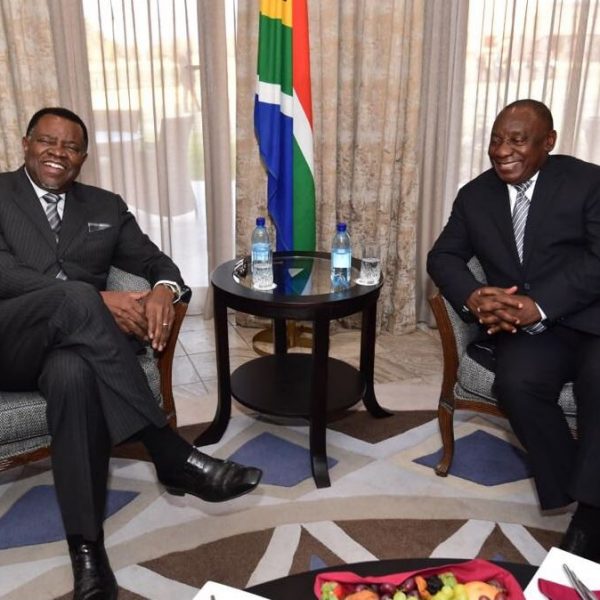 President Hage Geingob interacting with South African President Cyril Ramaphosa