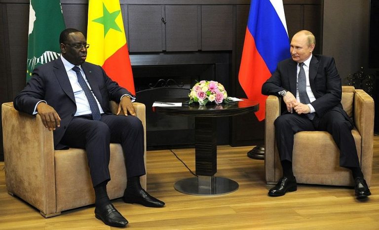African Union chief Macky Sall during talks in Russia with President Vladimir Putin