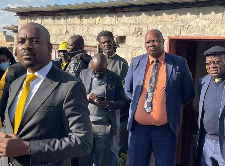 Citizens Coalition for Change leader Nelson Chamisa addressing mourners at the funeral of murdered party activist Moreblessing Ali
