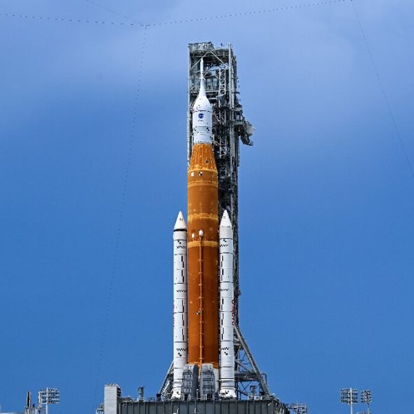 Home 126 NASA's SLS rocket and the Orion capsule on top of it, on August 26, 2022 at the Kennedy Space Center in Florida, prior to lift-off for NASA's Artemis 1 mission to the Moon.