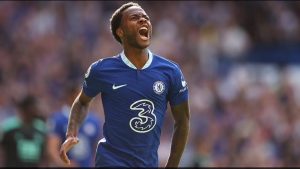 Home 7 Raheem Sterling scores his first goals for Chelsea as 10 man Blues beat Leicester City at 2-1 at Stamford Bridge on Saturday