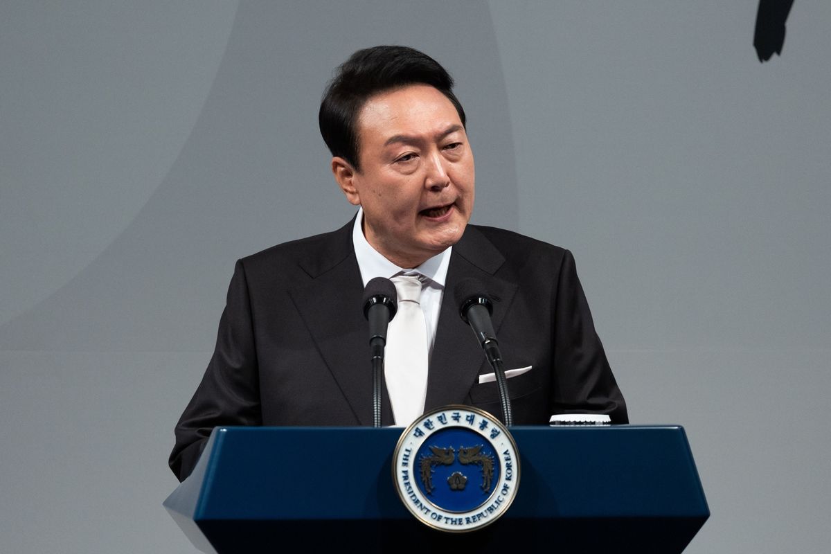 South Korea President Yoon Suk-yeol addressing a press conference in Seoul
