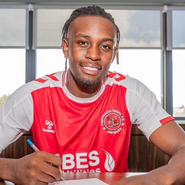 Admiral Muskwe at the unveiling ceremony after joining English third tier side Fleetwood Town on a one year loan from Championship club Luton Town.