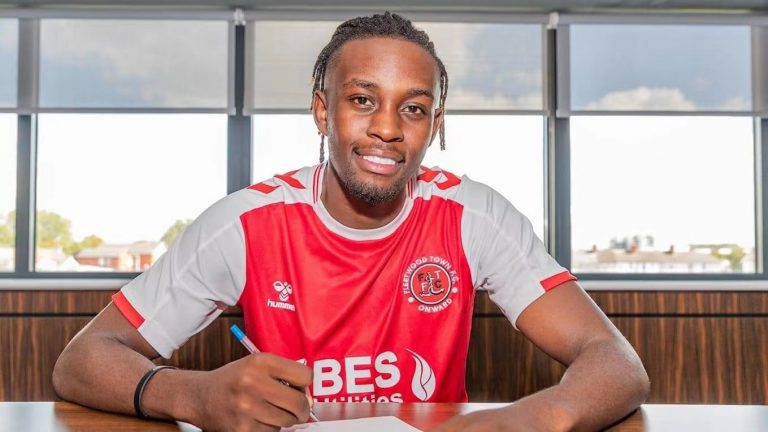 Admiral Muskwe at the unveiling ceremony after joining English third tier side Fleetwood Town on a one year loan from Championship club Luton Town.
