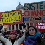 Climate change protesters gather in Trafalgar Square