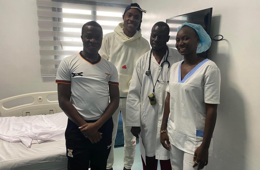 Chipolopolo captain Enock Mwepu being discharged from the Polyclinique Pasteur de Bamako