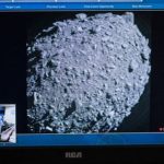 A television at NASA Kennedy Space Center in Cape Canaveral, Florida, captures the final images from the Double Asteroid Redirection Test (DART) just before it smashes into the asteroid Dimorphos on September 26, 2022.