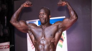 Veteran bodybuilder Nunurai Masosonere in action during a competition.