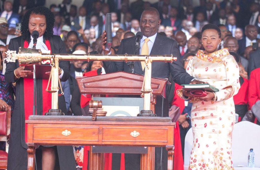 William Ruto being officially sworn-in as Kenya's 5th President at the Moi International Sports Center - Kasarani on Tuesday.