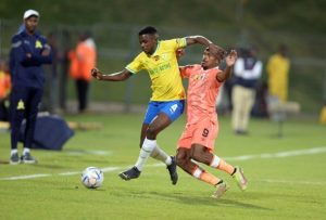 Teboho Mokoena in action as Mamelodi Sundowns lost to rivals SuperSport United 2-1 in the DStv Premiership match played at Lucas Moripe Stadium on Friday night.
