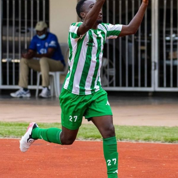 CAPS United star William Manondo celebrating after scoring a goal at the National Sports Stadium.