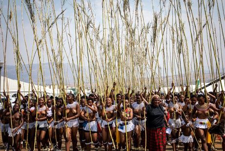 Some of the maidens leading the procession at the Zulu Reed Dance ceremony in Nongoma - northern KwaZulu-Natal.