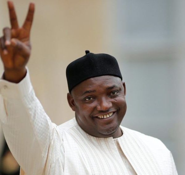 Incumbent president of The Gambia, Adama Barrow waving to his supporters.