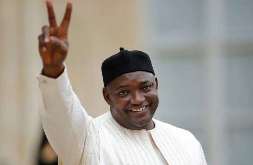 Incumbent president of The Gambia, Adama Barrow waving to his supporters.
