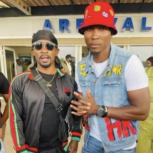 Jamaican artiste Christopher Martin pose for photograph with Zimdancehall sensation Freeman HKD at the Robert Gabriel Mugabe International Airport, Harare.