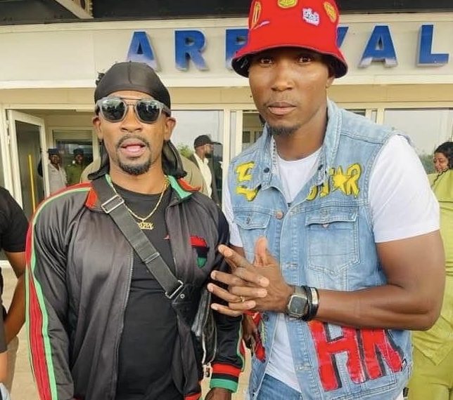 Jamaican artiste Christopher Martin pose for photograph with Zimdancehall sensation Freeman HKD at the Robert Gabriel Mugabe International Airport, Harare.