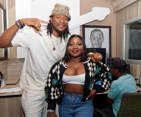 A file photo of contemporary musician Jah Prayzah and South African amapiano diva Makhadzi in studio working on their collaboration.