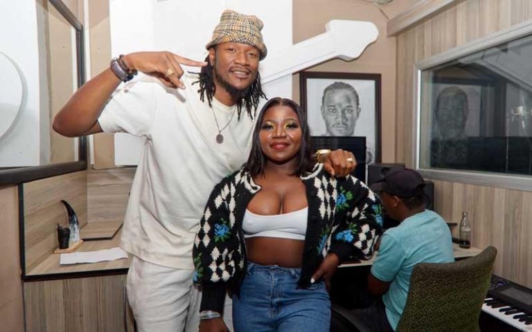 A file photo of contemporary musician Jah Prayzah and South African amapiano diva Makhadzi in studio working on their collaboration.