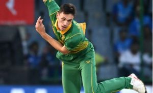 Home 6 South Africa's Marco Jansen bowls during the third and final one-day international (ODI) cricket match between India and South Africa at the Arun Jaitley Stadium in New Delhi on 11 October 2022.