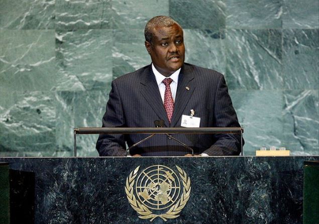 African Union Commission chair Moussa Faki Mahamat speaking at the United Nations General Assembly summit as Chad Foreign minister.