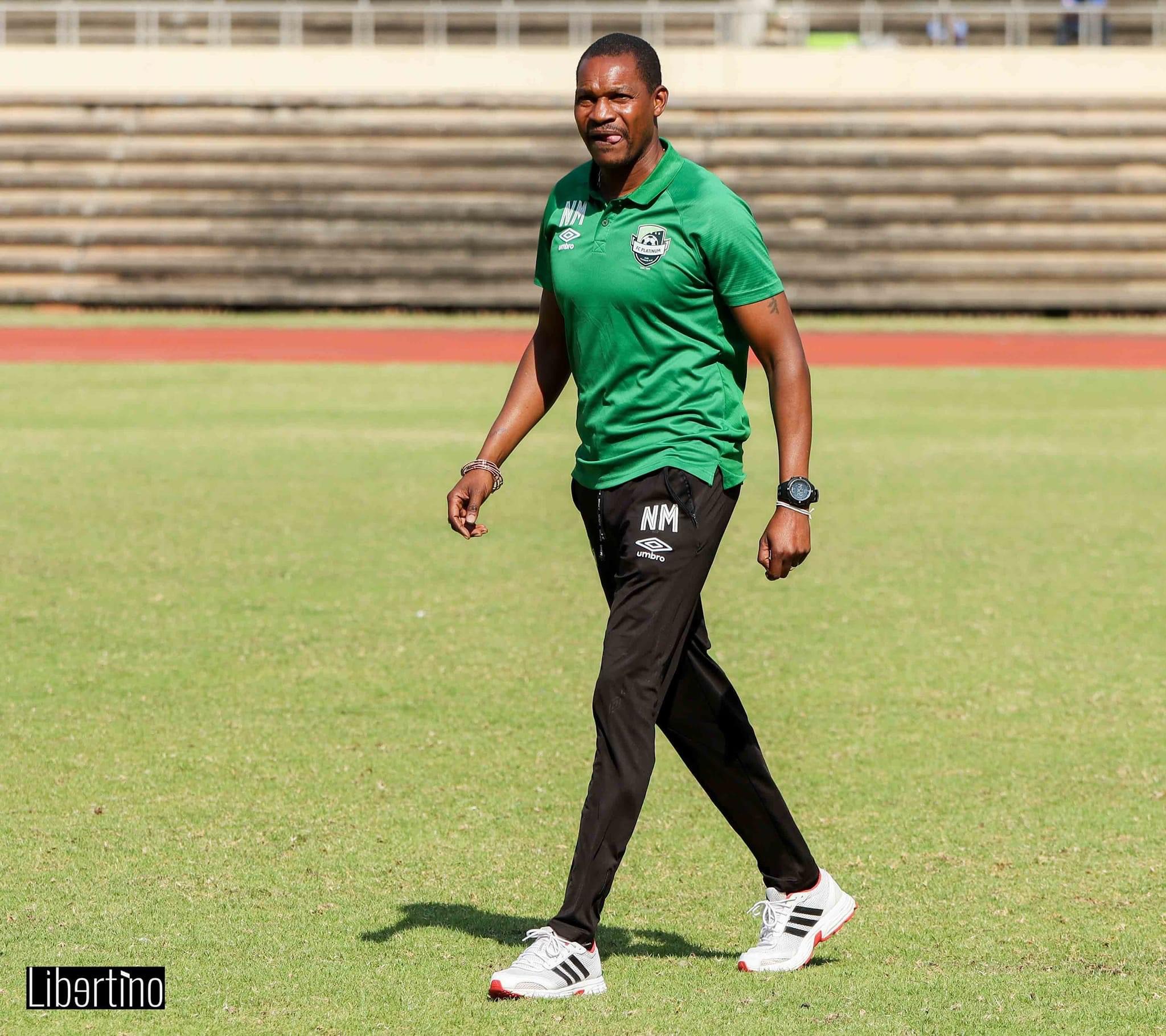 FC Platinum coach Norman Mapeza at the National Sports Stadium during a Castle Lager Premier Soccer League match.