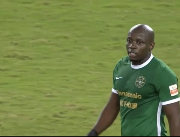 Nyasha Mushekwi celebrates after scoring for Zhejiang FC against Wuhan Yangtze in Chinese Super League.