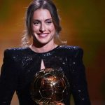 FC Barcelona's Spanish midfielder Alexia Putellas poses after being awarded the the women's Ballon d'Or award during the 2021 Ballon d'Or France Football award