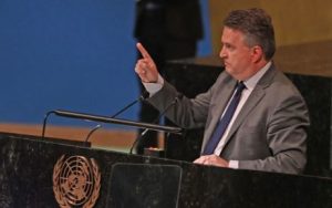 Home 7 Ukraine’s Ambassador to the United Nations Sergiy Kyslytsya speaks during a United Nations (UN) general assembly meeting following the Russian security council veto at UN headquarters in New York City on 10 October 2022.