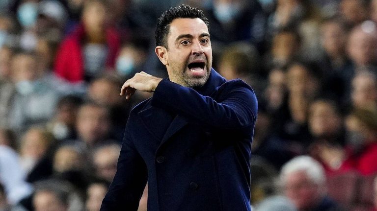 A file photo of Barcelona manager Xavi Hernandez barking instructions on the touchline.
