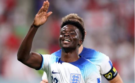 England's Bukayo Saka celebrates his goal in the win over iran in their Group B Fifa World Cup match in Doha on 21 November 2022.