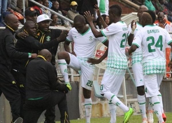 Home 150 CAPS United players celebrating the equalizer by defender Godwin Goriati against FC Platinum