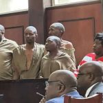 A file photo of Citizens Coalition for Change (CCC) organizing secretary Amos Chibaya and party activists clad in prison garbs appearing at a local court.