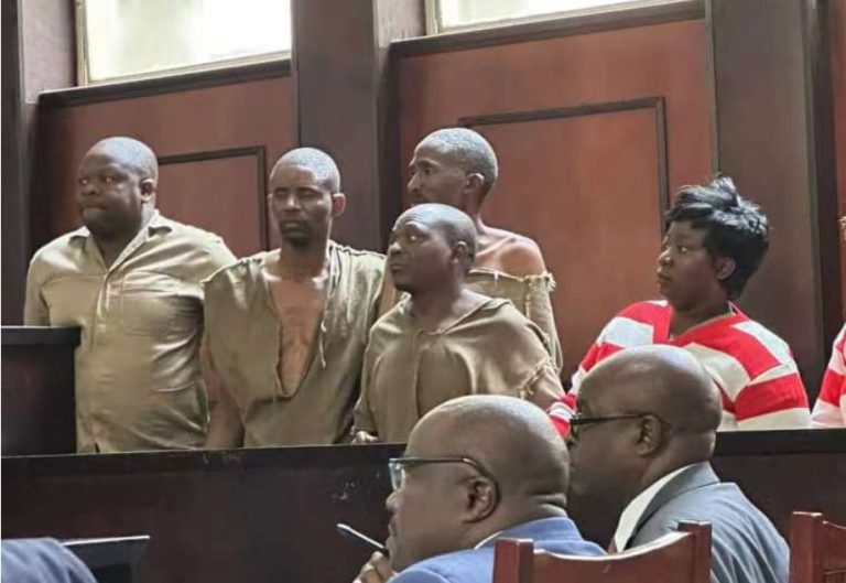 A file photo of Citizens Coalition for Change (CCC) organizing secretary Amos Chibaya and party activists clad in prison garbs appearing at a local court.