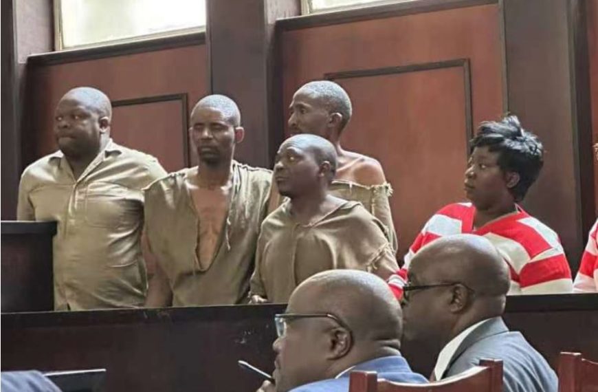 A file photo of Citizens Coalition for Change (CCC) organizing secretary Amos Chibaya and party activists clad in prison garbs appearing at a local court.