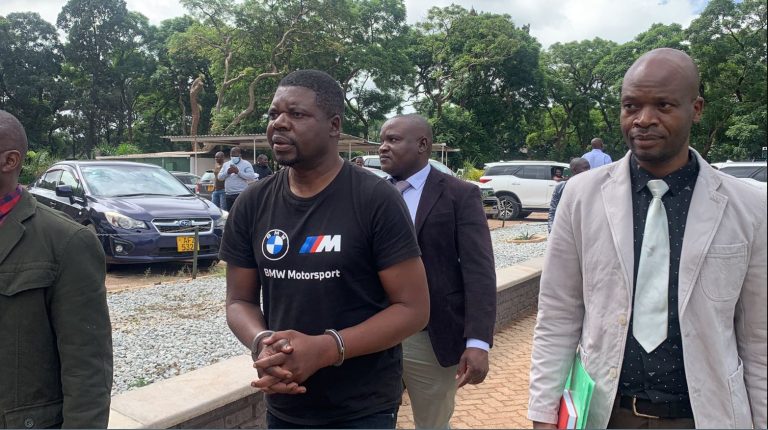 Triple homicide suspect and ex-cop, Jaison Muvevi arriving at court in handcuffs and leg irons on Wednesday 18th January 2023.