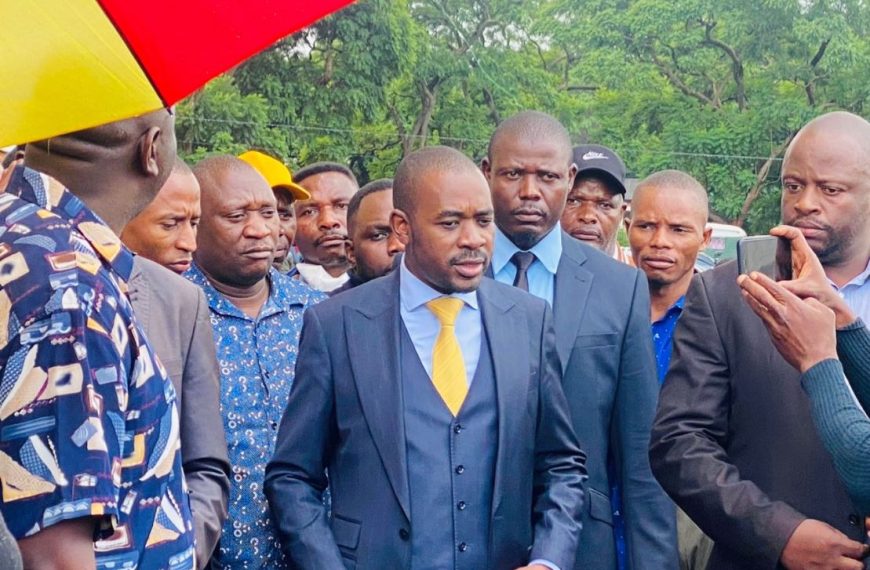 Citizens Coalition for Change (CCC) leader Nelson Chamisa addressing the public at a local court.