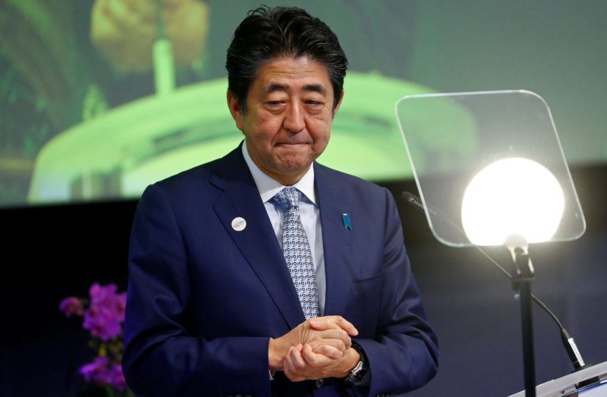 A file photo of late Japan prime minister Shinzo Abe at a state function.