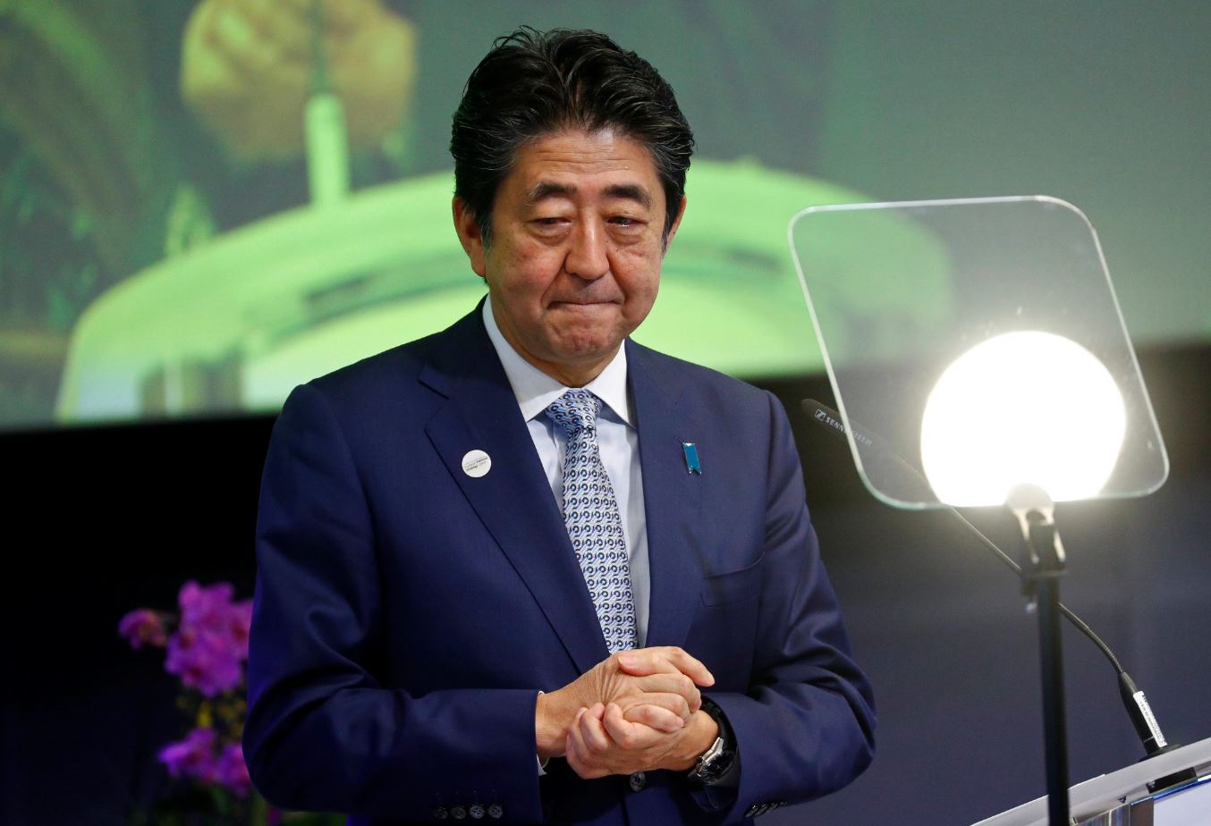 A file photo of late Japan prime minister Shinzo Abe at a state function.